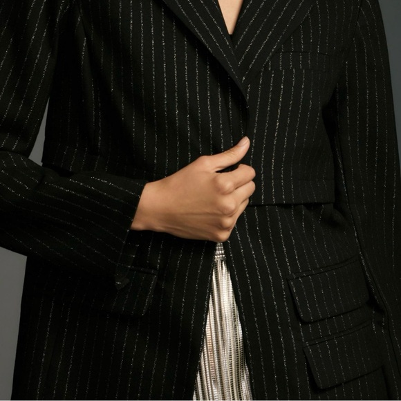 New Maeve Anthropologie black metálico pinstriped blazer xxsmall - Picture 3 of 5